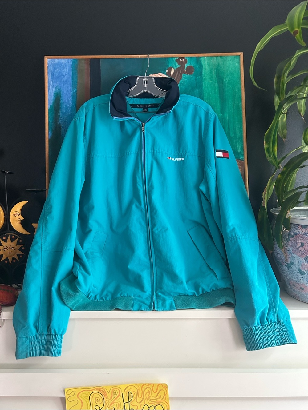 Vintage 90s Y2K Tommy Hilfiger Teal Windbreaker Jacket Flag Logo XL